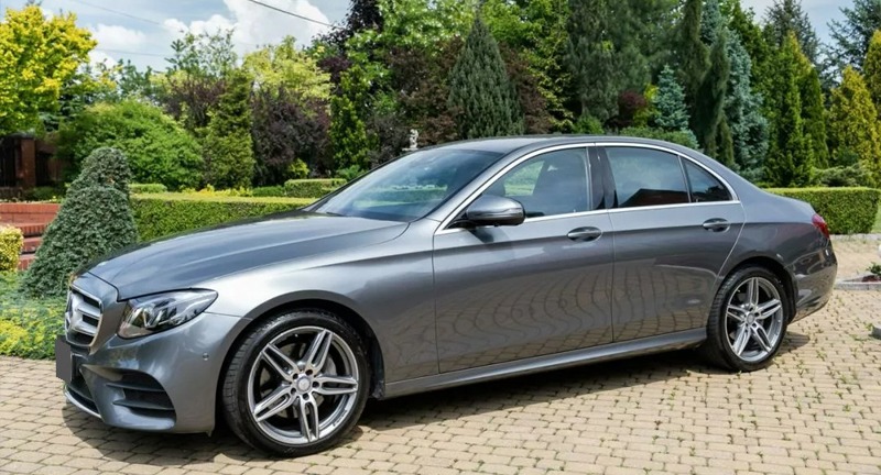 Gray Mercedes-Benz E-Class, front three-quarter view